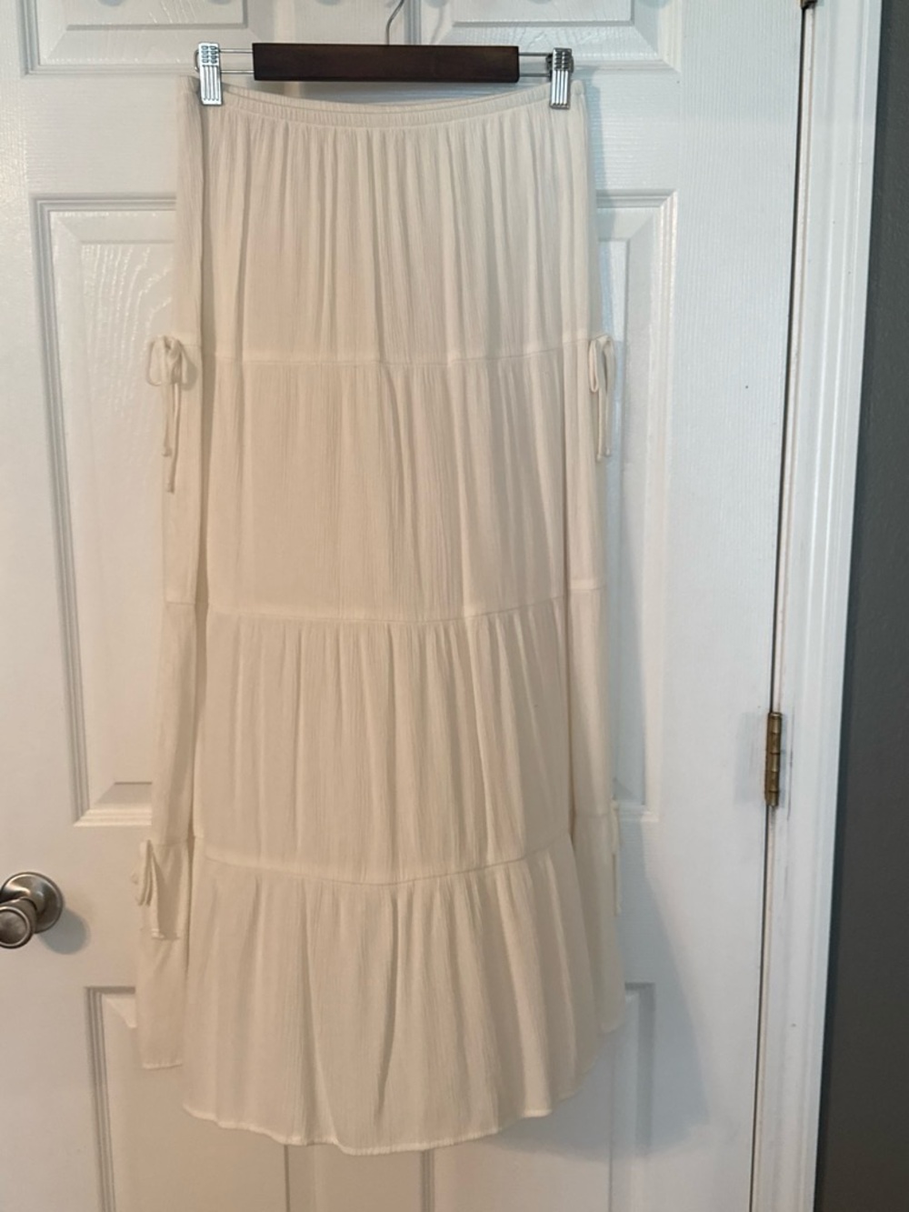 No Boundaries Cream Tiered Maxi Skirt with Side Ties